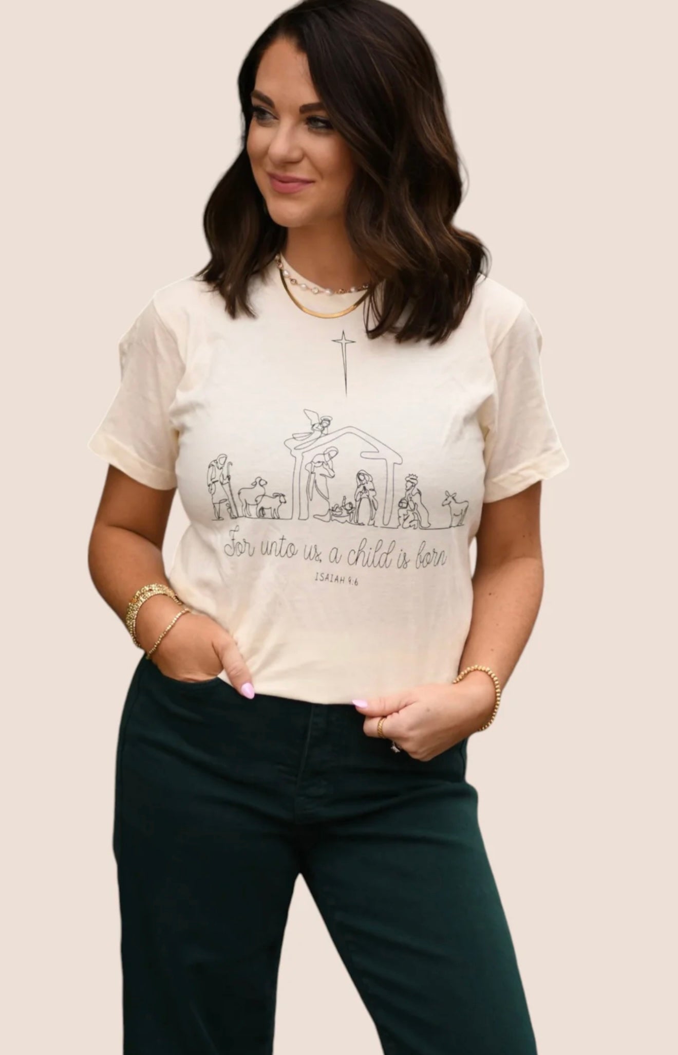 nativity scene tshirt|cream