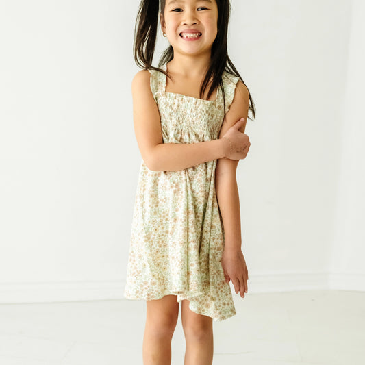 organic smocked sundress|summer floral