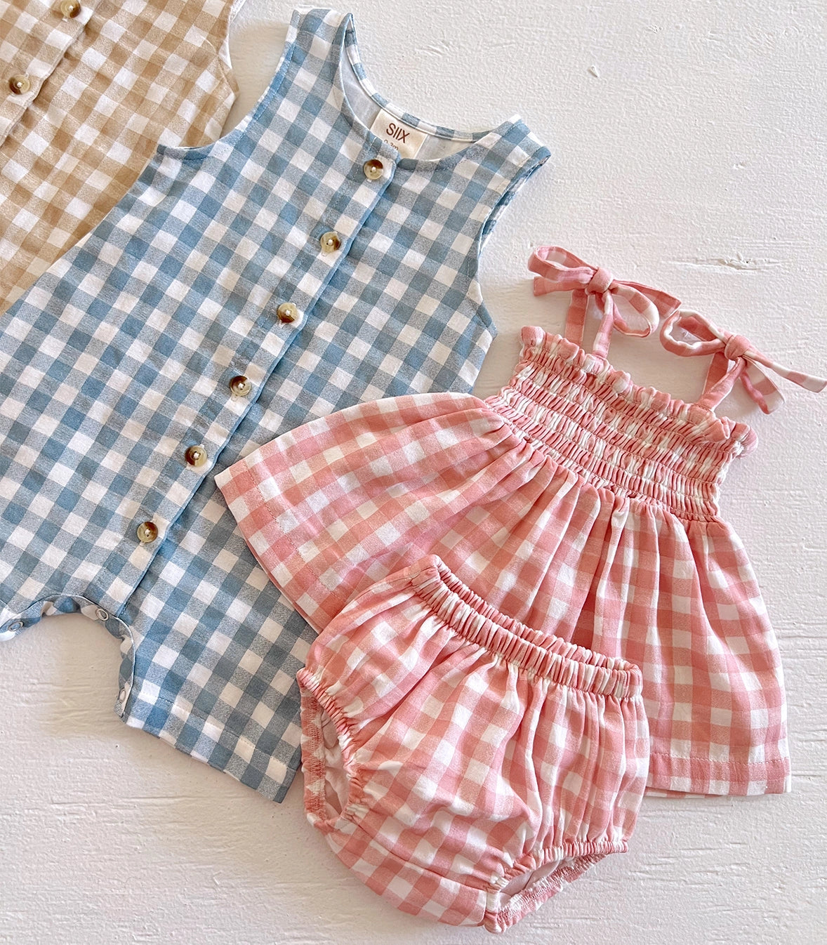 organic bay smocked set|pink gingham