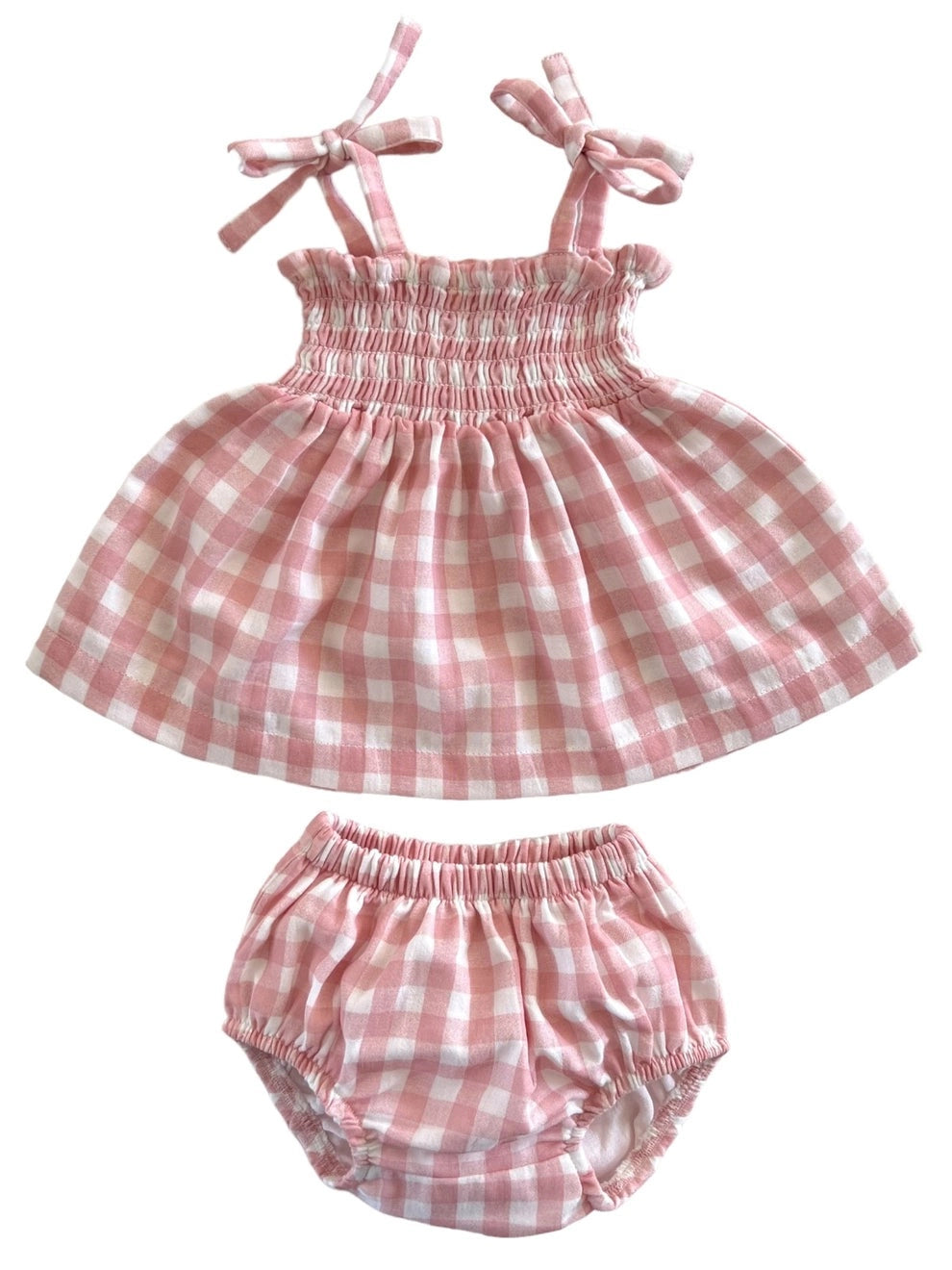 organic bay smocked set|pink gingham