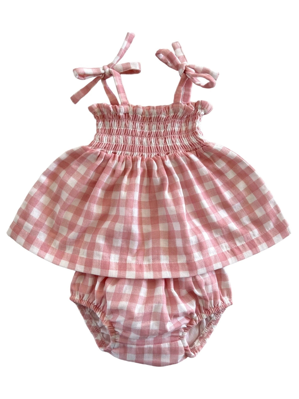 organic bay smocked set|pink gingham