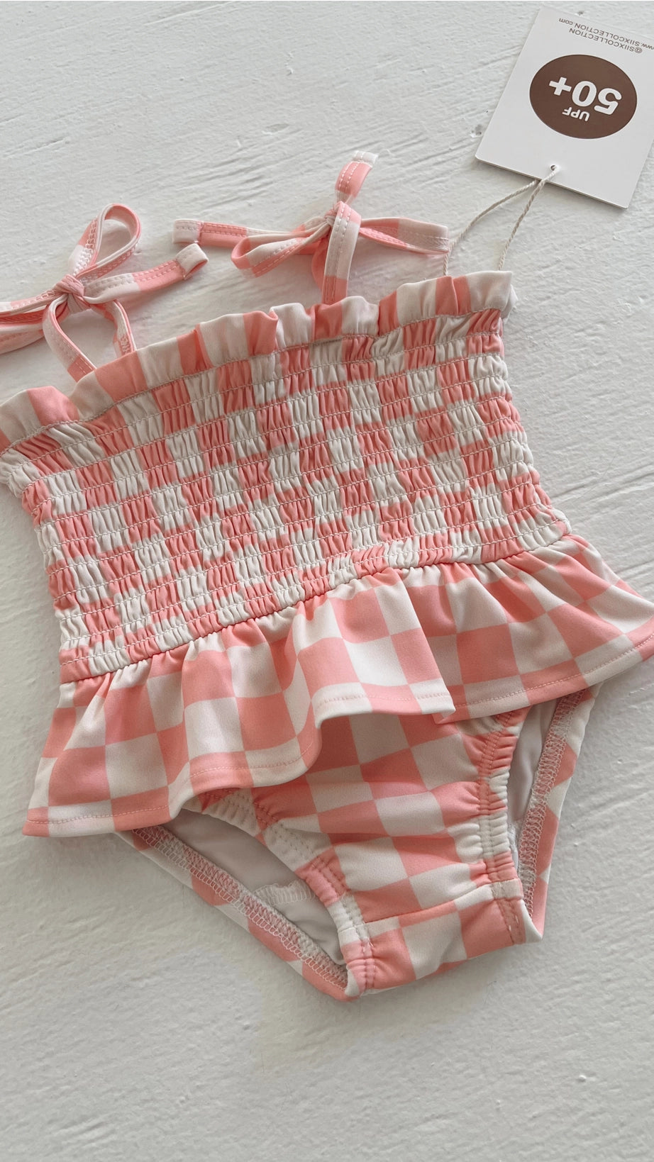 shortcake swim|pink strawberry checked