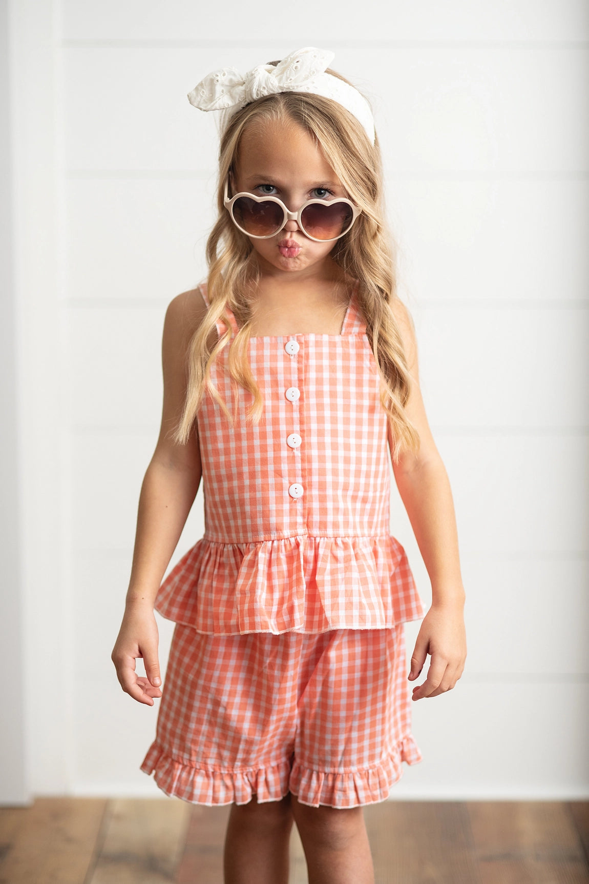 ruffle set|peach rust