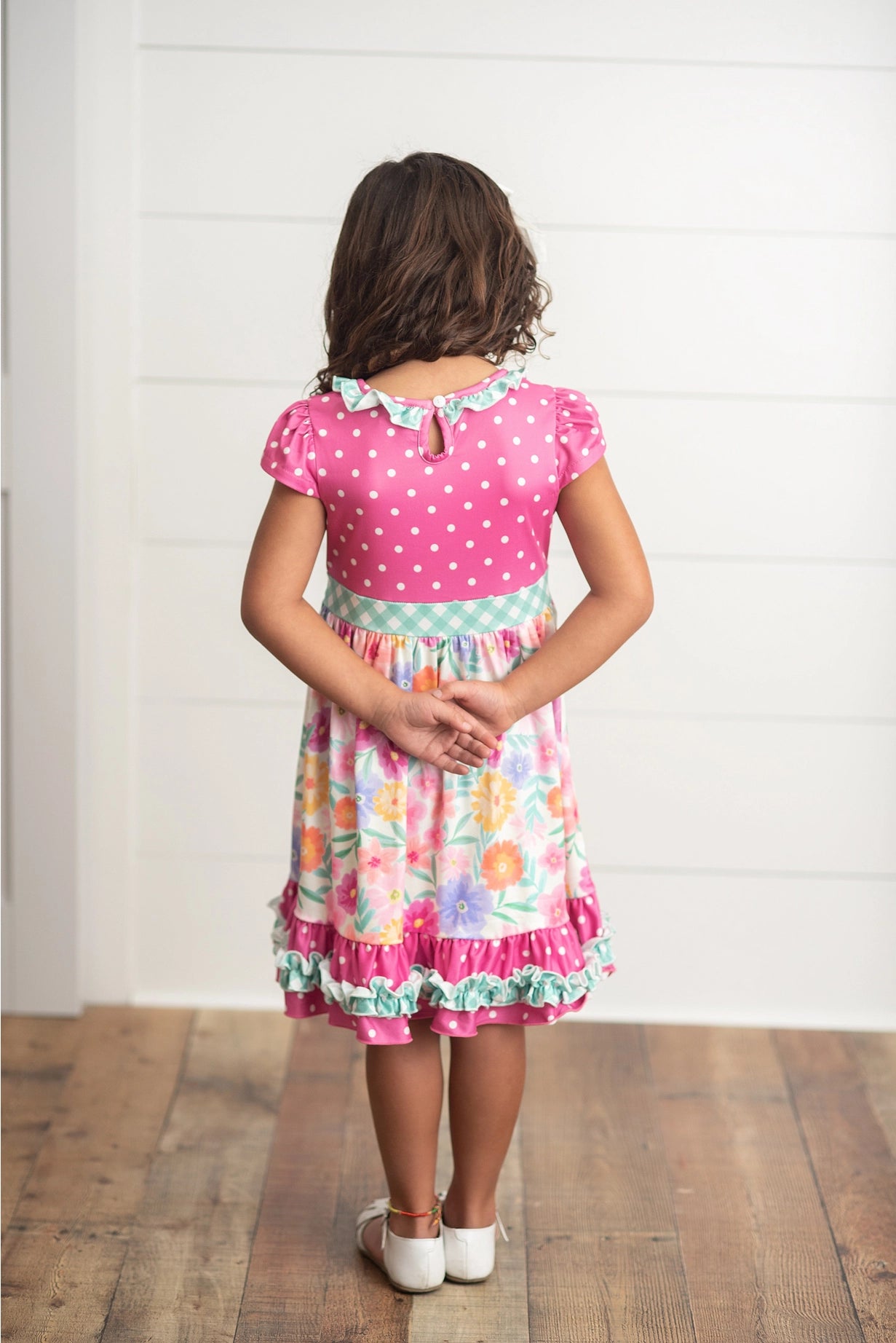 ruffle dress|pink floral gingham