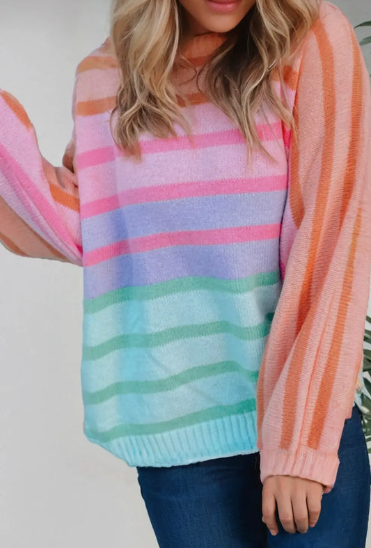 gradient ribbed edge loose sweater|striped