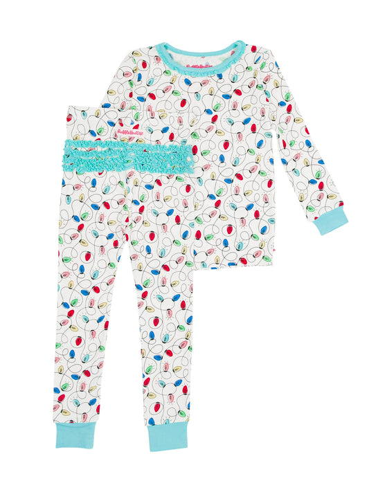 holiday light ruffle baby pajamas|off-white