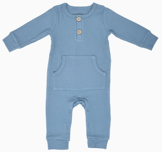 ribbed playsuit with pockets|storm blue