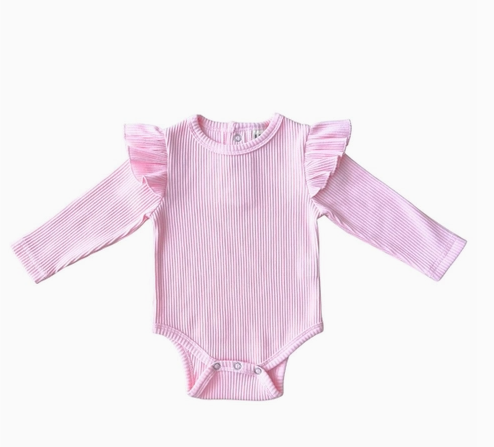 ribbed flutter sleeve baby bodysuit|pink